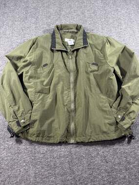 Vintage Stunt Sports Olive Green Nylon Full-Zip Windbreaker Jacket Size XL